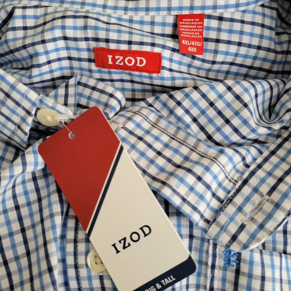 IZOD Mens Big & Tall Classic Fit Long Sleeve Plaid Button-Down Shirt - Picture 8 of 9